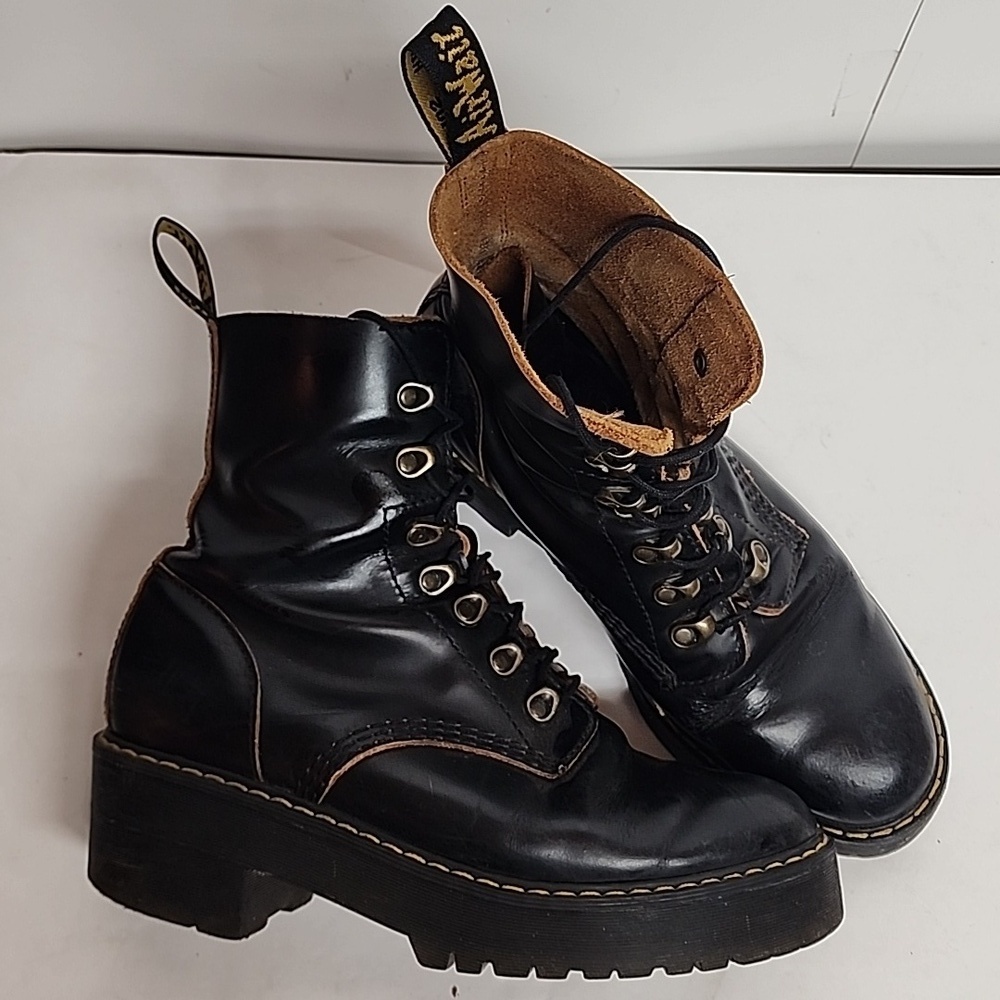 Dr. Martens Vintage Shiny Black Combat unisex boots 9L/7.5M Goth Moto GORPCORE